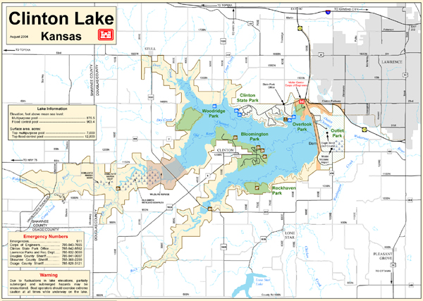 USACE map of Clinton Lake and its parks near Lawrence, Kansas