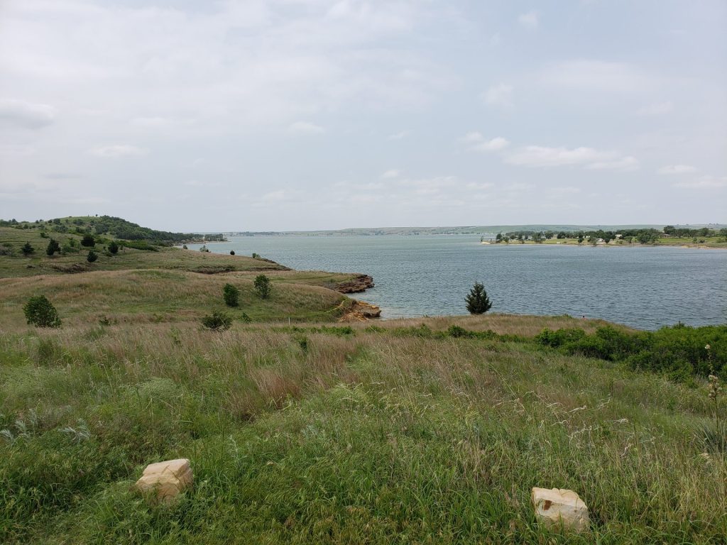 The clear blue water of Wilson Lake at the Hell Creek arm, Kansas