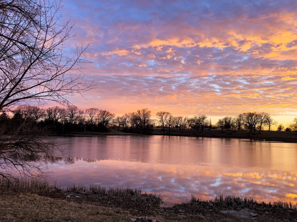 Sunset over Lake Shawnee in Topeka, Kansas