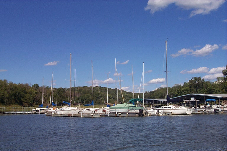 Sailboats and watercraft at the Perry Lake marina