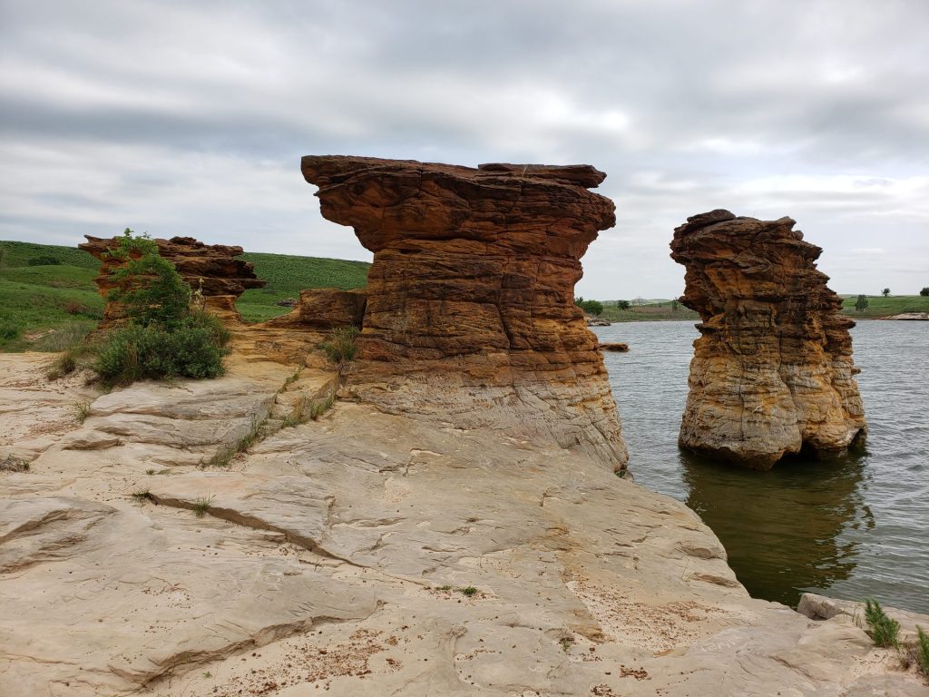 Dakota sandstone pillars at the Rocktown Natural Area, Wilson Lake, Kansas