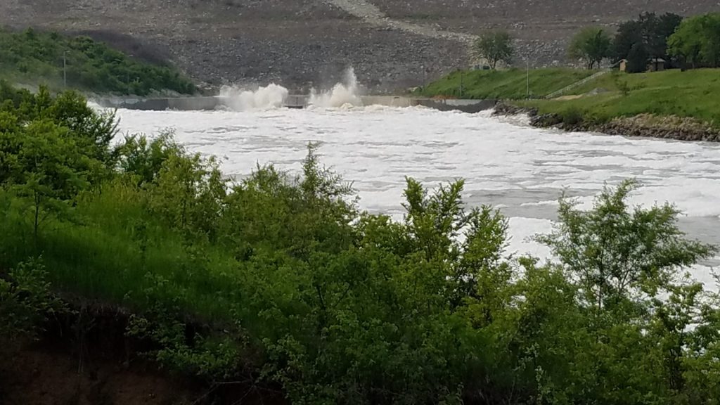 Water releasing through the Tubes at Tuttle Creek Dam during 2019 flooding